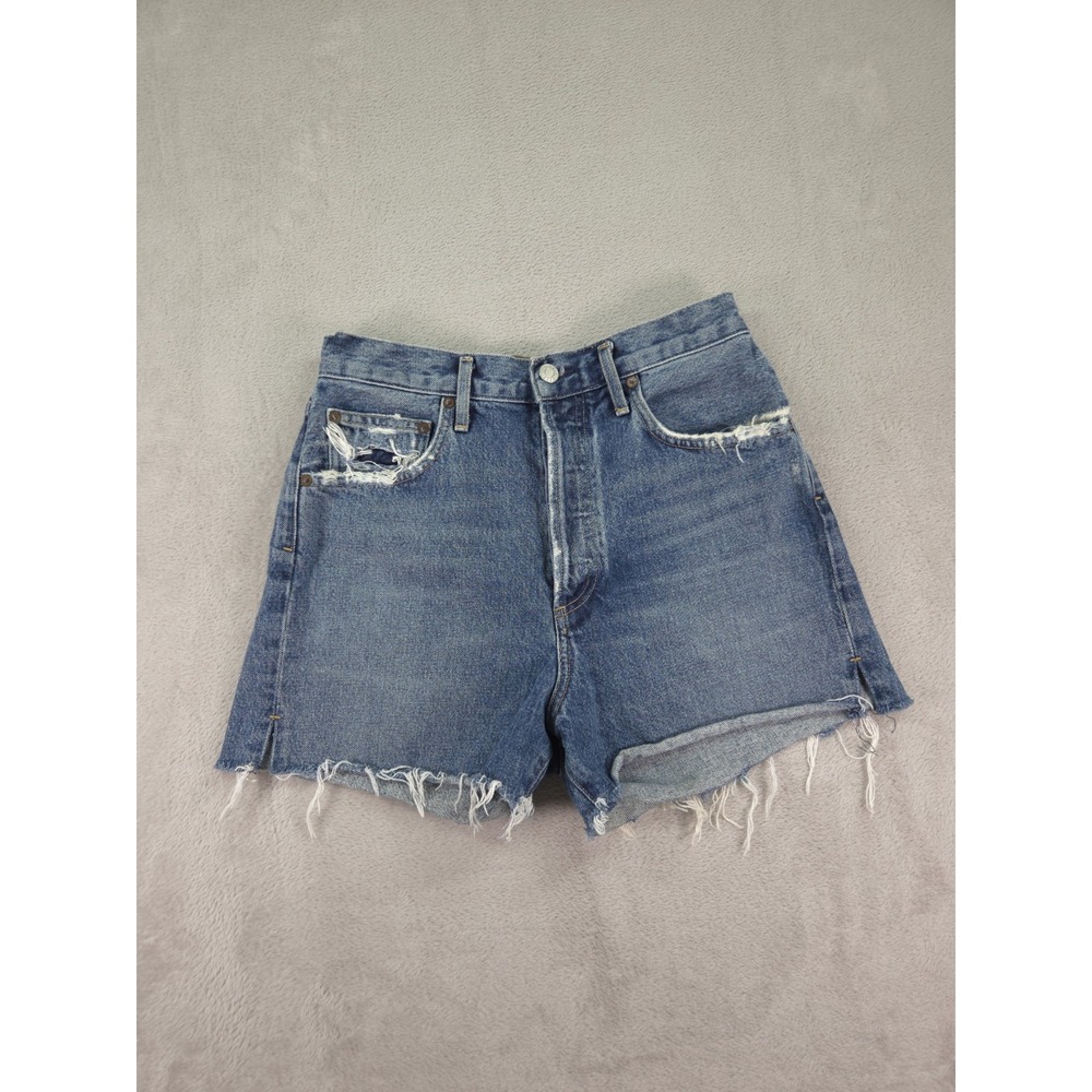 Agolde Dee Shorts High Waisted Denim Jean Womens 27 Distressed Blue